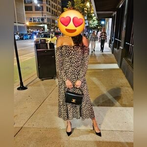 Reformation Brown Leopard Print Midi Dress